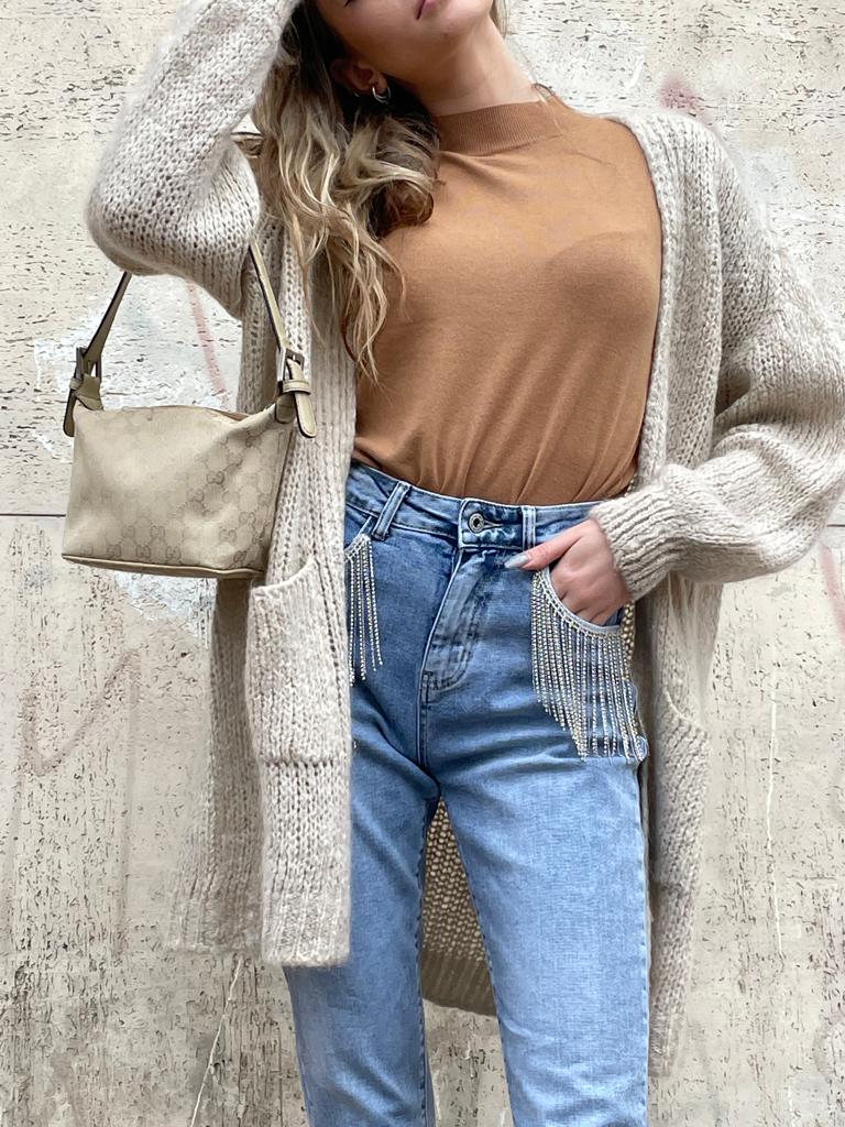 Jeans Frangia Cristalli