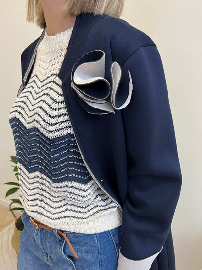 ONDA PULLOVER IN FILO PANNA E BLU