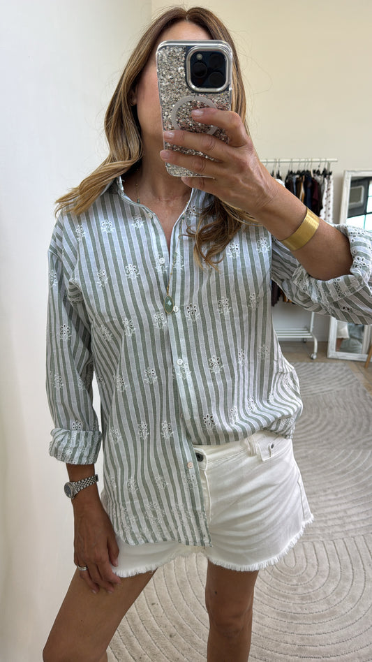CAMICIA SANGALLO RIGA BIANCO VERDE
