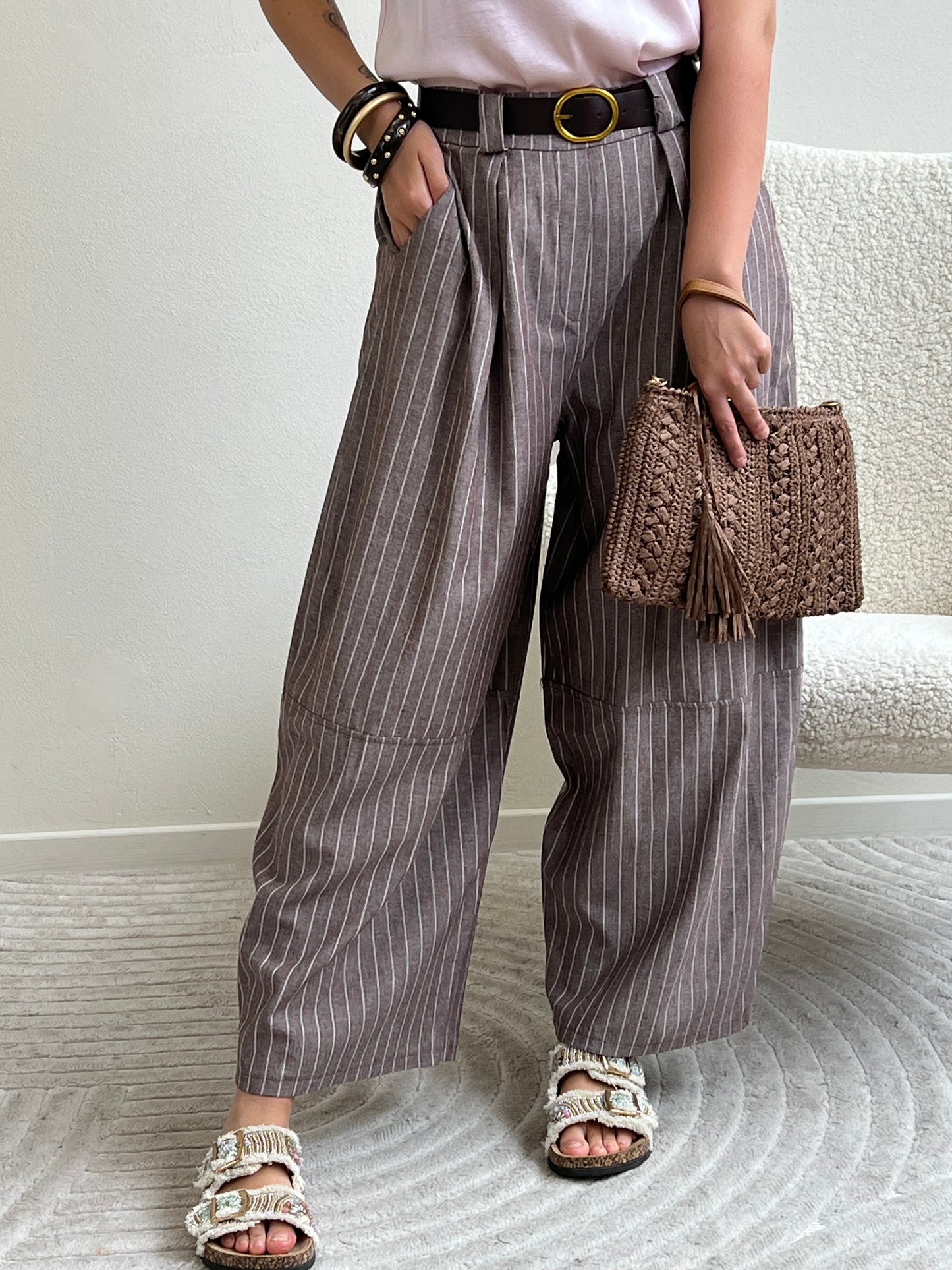 JOLIE PANTALONE GESSATO NOCE