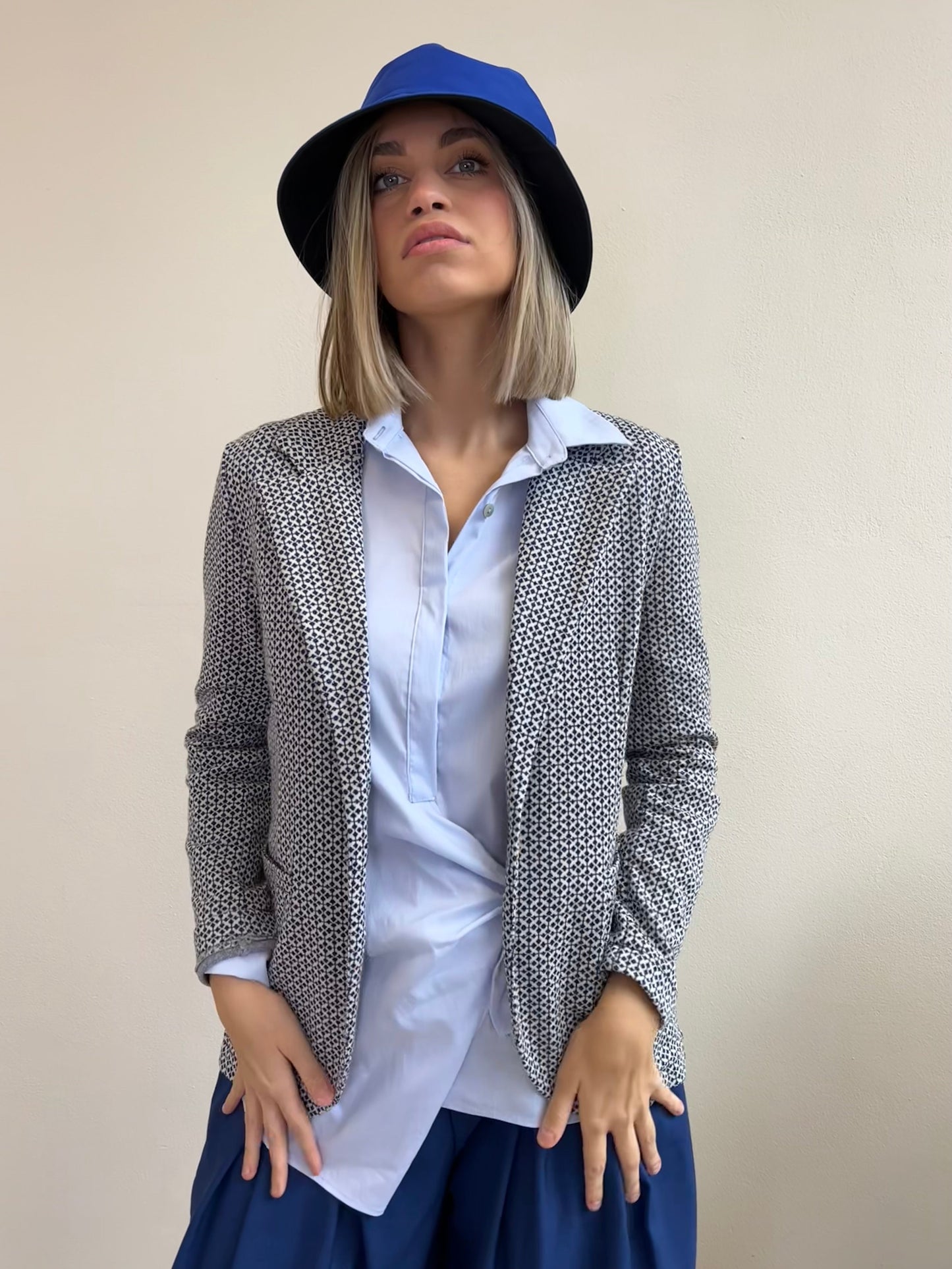 TAYLOR BLAZER JACQUARD TAGLIA L BLU & BIANCO