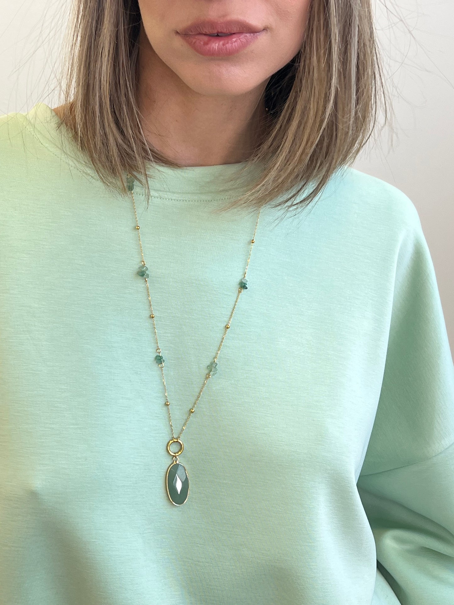 COLLANA QUARZ PENDENTE VERDE