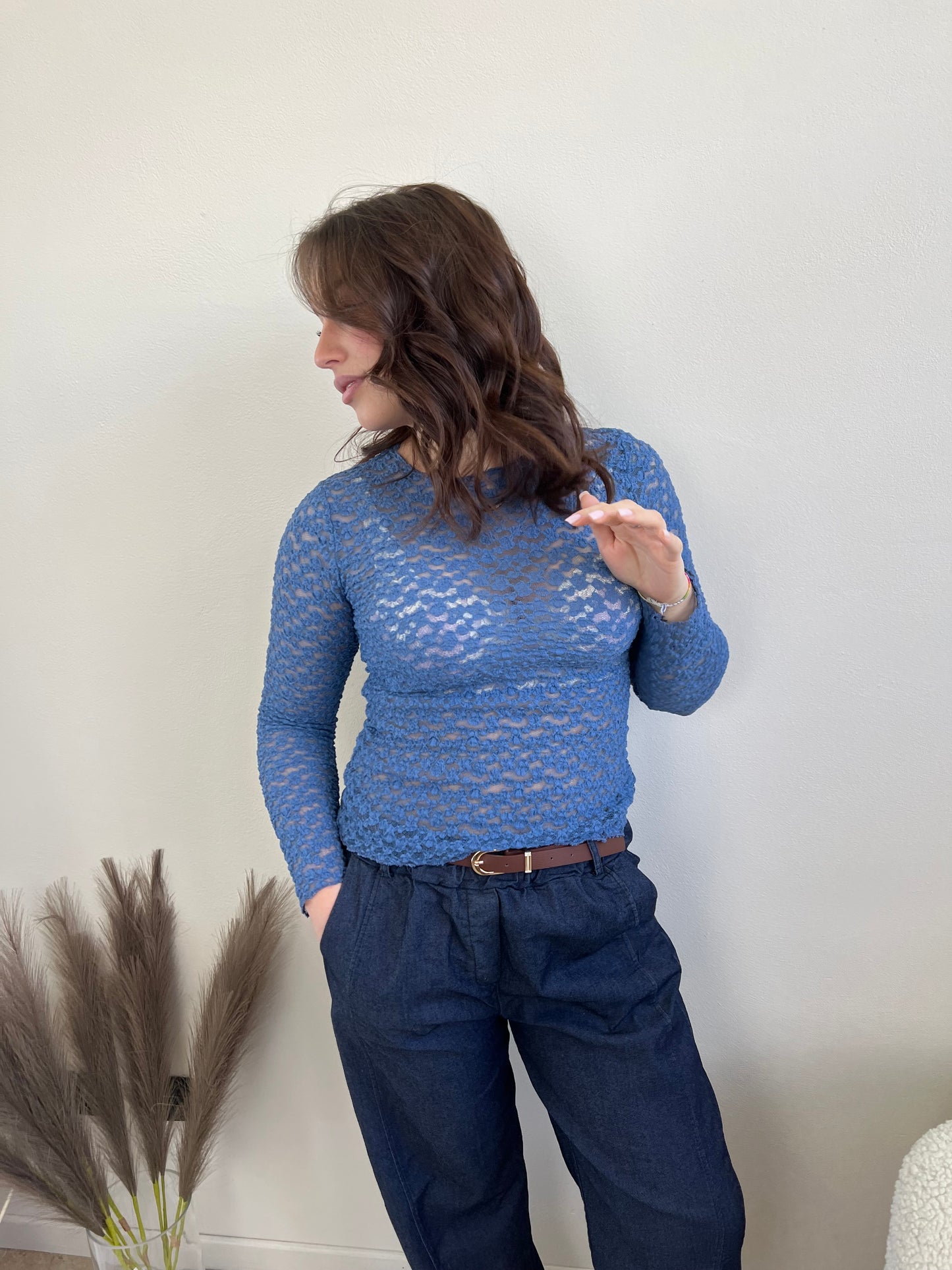 LIA MAGLIA IN PIZZO BLU AVIO