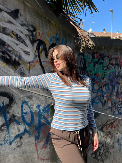T.SHIRT A RIGHE PONZA AZZURRO