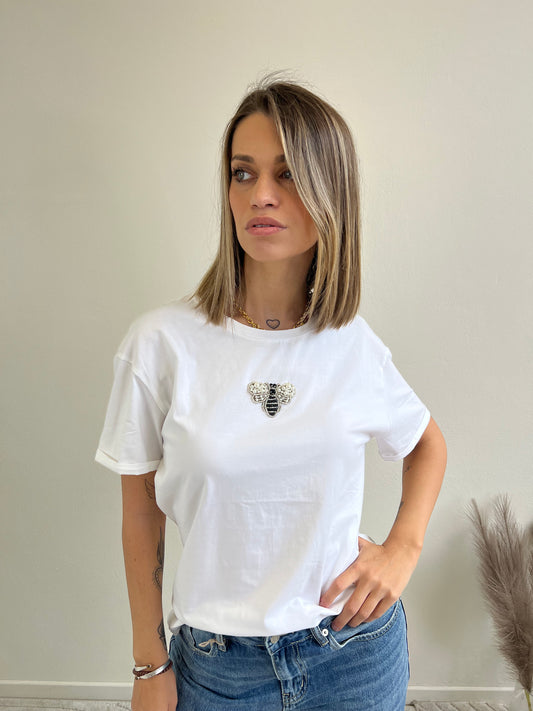 T.SHIRT BIANCA APPLICAZIONE “APE”