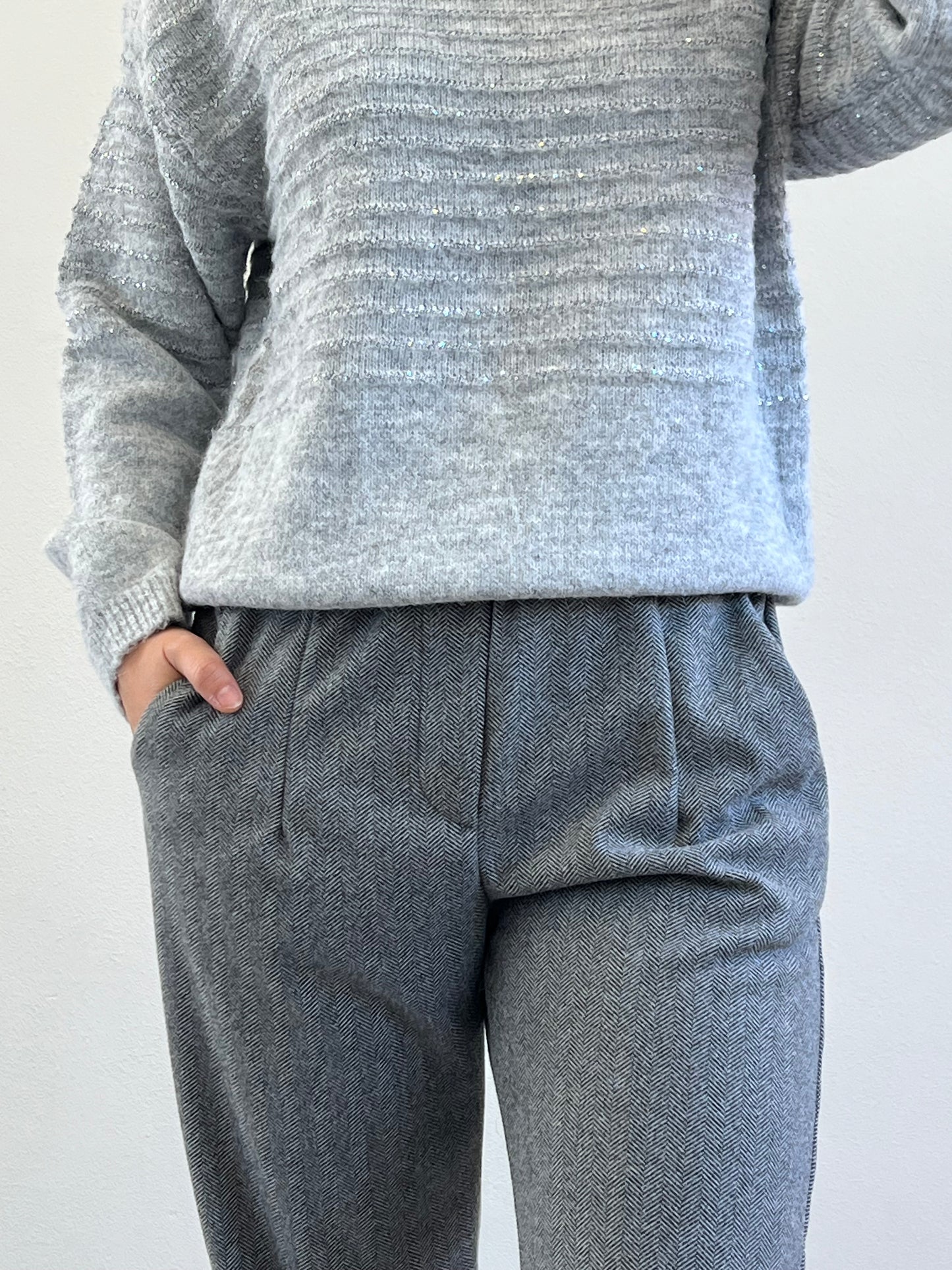 LIA PANTALONE SPINATO GRIGIO&NERO TAGLIA M
