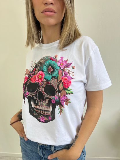 T.SHIRT STAMPA TESCHIO FUCSIA