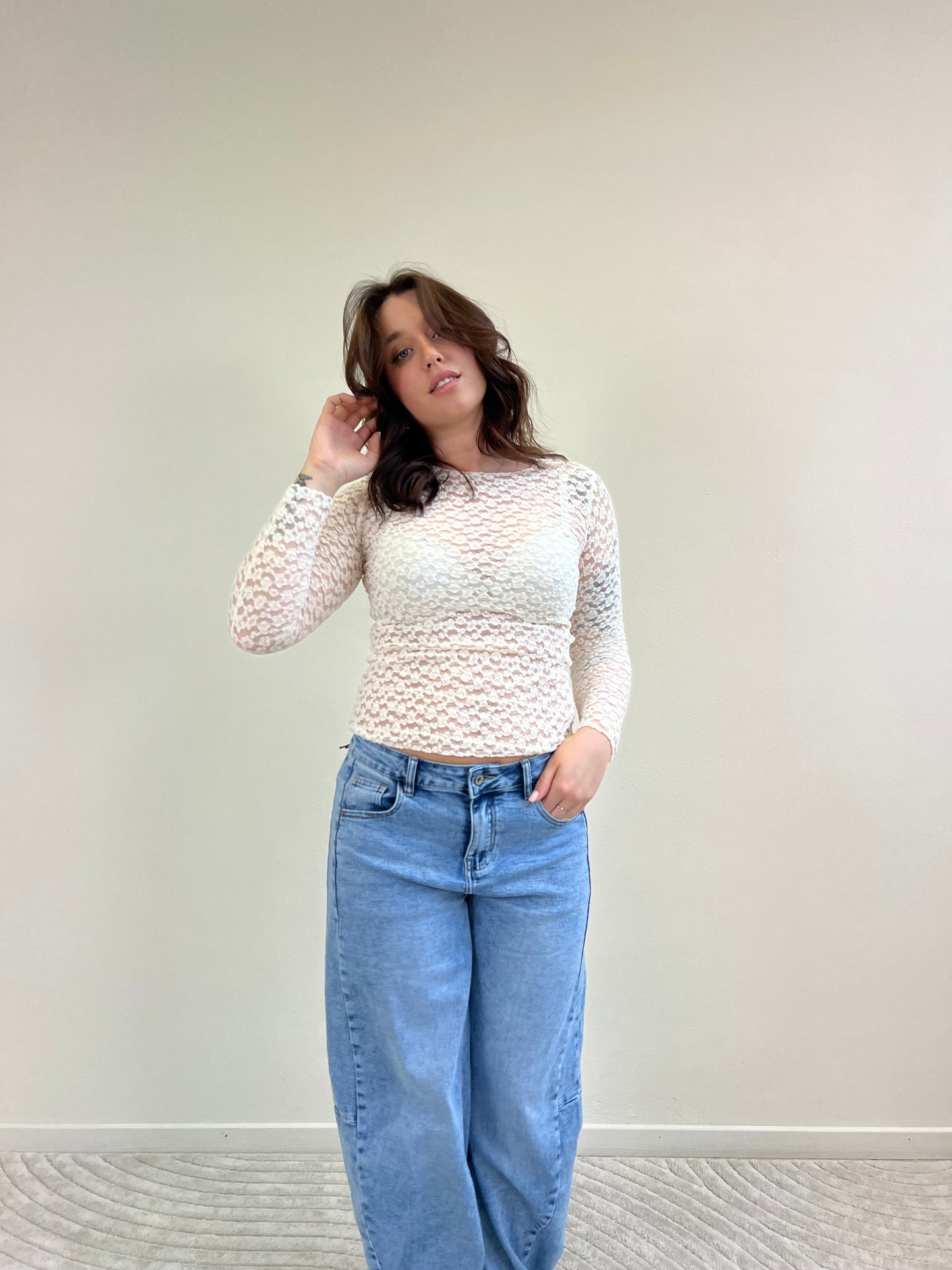 MAGLIA IN PIZZO PANNA