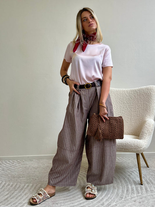 JOLIE PANTALONE GESSATO NOCE