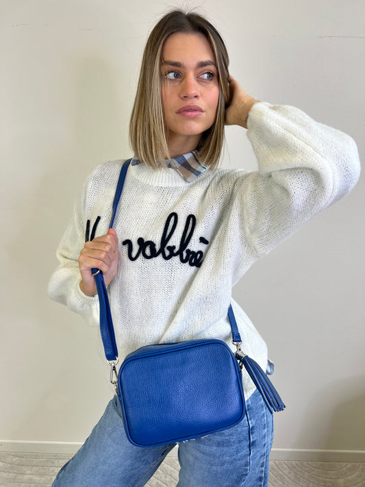 MAGLIONE NO VABBÈ panna scritta blu