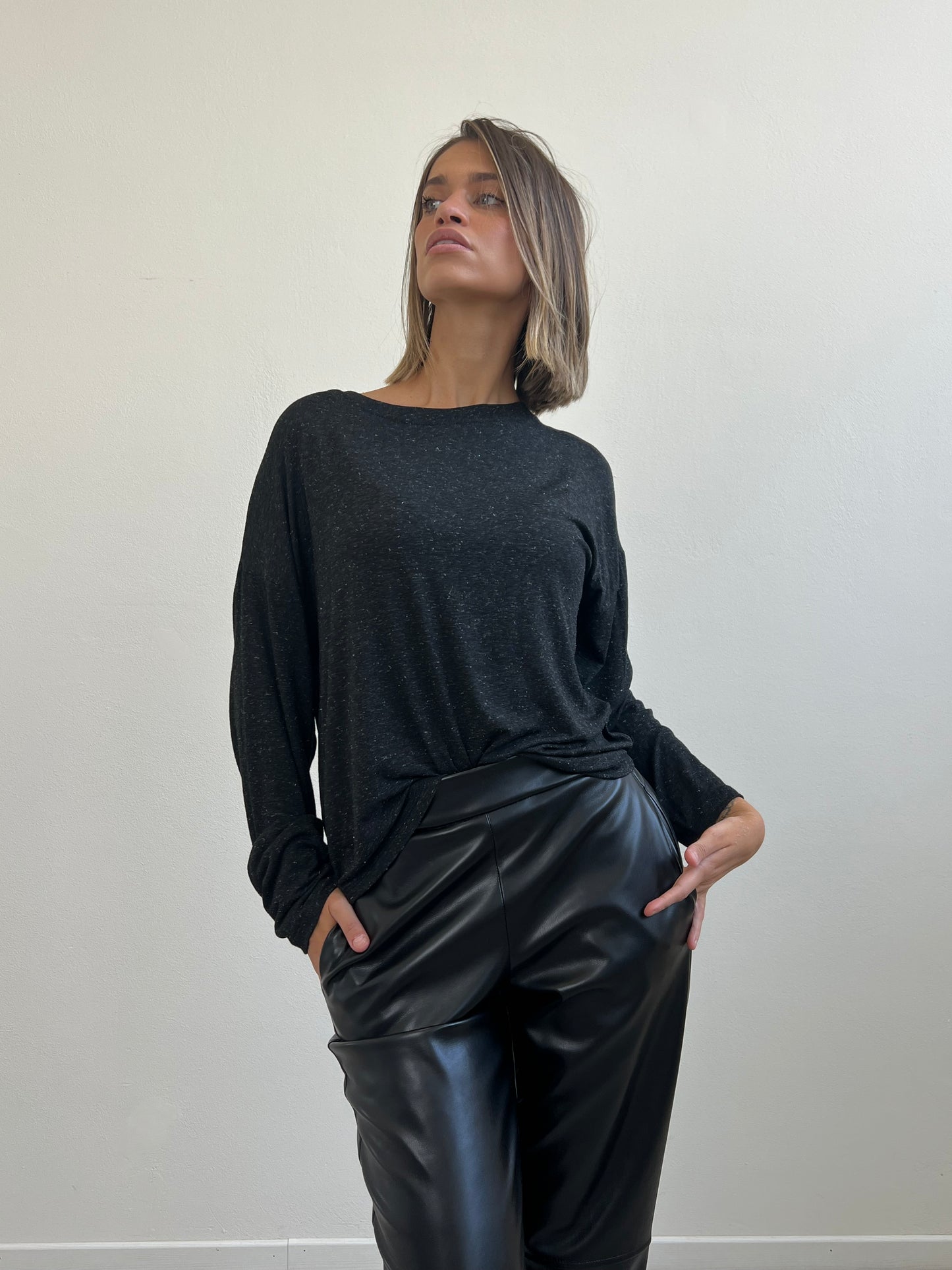 VANESSA PANTALONE ECOPELLE TG. M NERO
