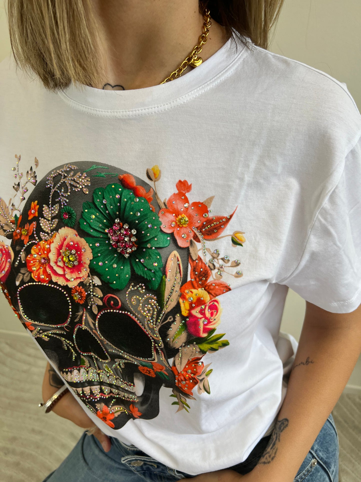 T.SHIRT STAMPA TESCHIO ARANCIO