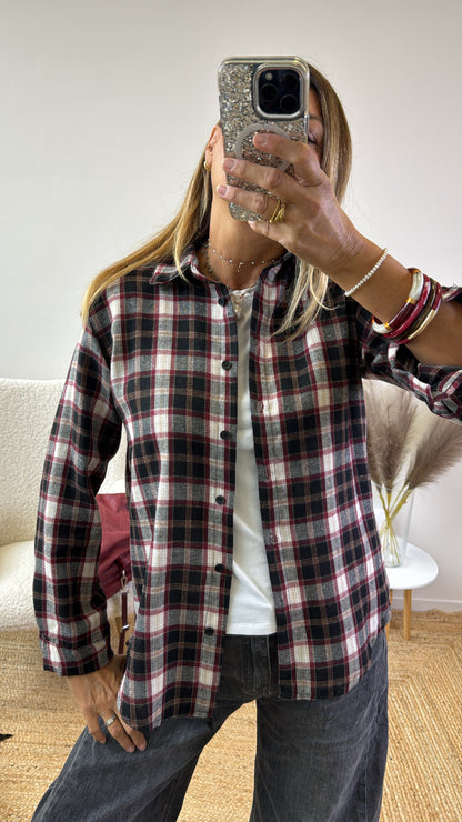 CAMICIA FLANELLA  CHECK ￼Bordeaux e nero