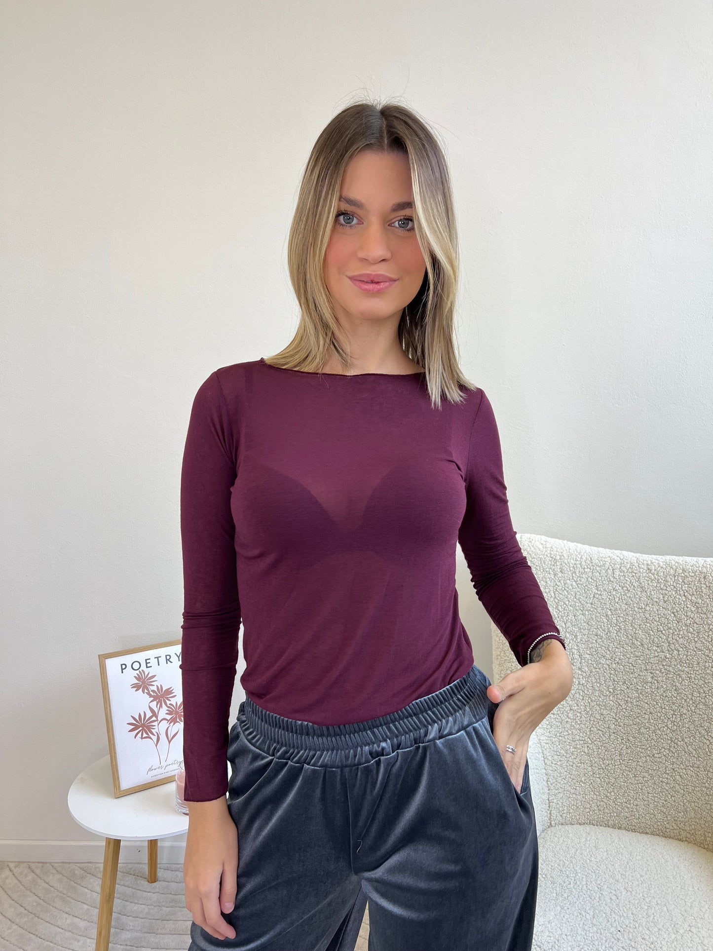 T.SHIRT BASIC MISTO CACHEMIRE BORGOGNA