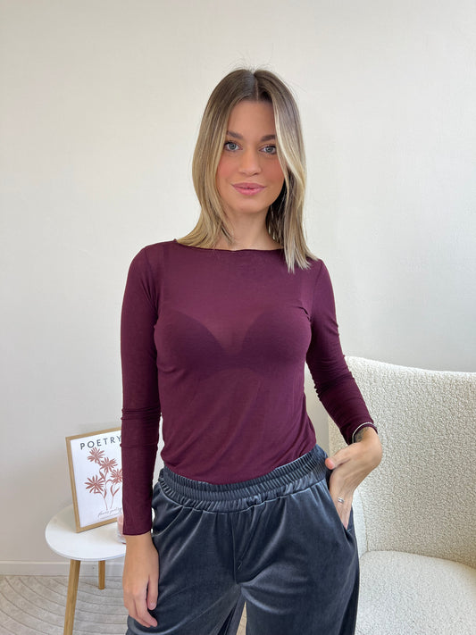 T.SHIRT BASIC MISTO CACHEMIRE BORGOGNA