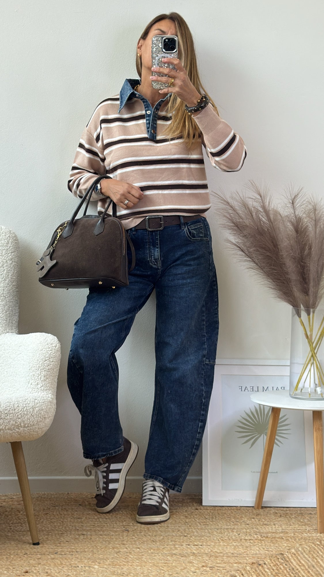 PULL ELENA RIGA BEIGE BIANCO CIOCCOLATO
