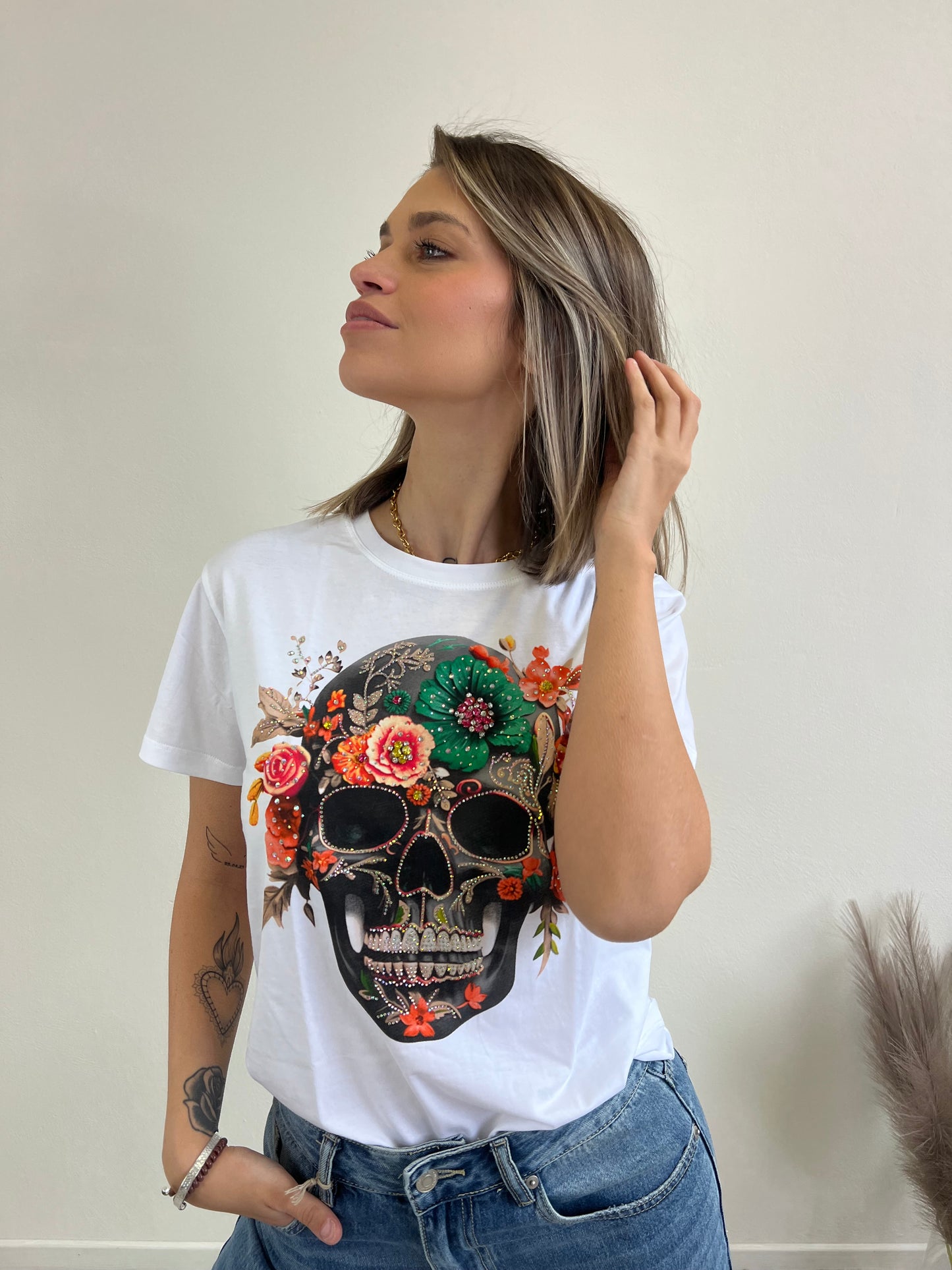 T.SHIRT STAMPA TESCHIO ARANCIO