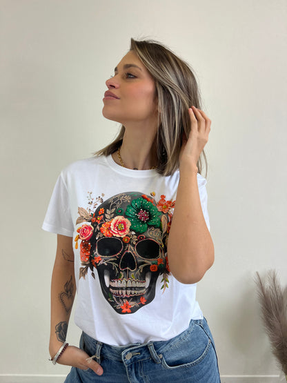 T.SHIRT STAMPA TESCHIO ARANCIO