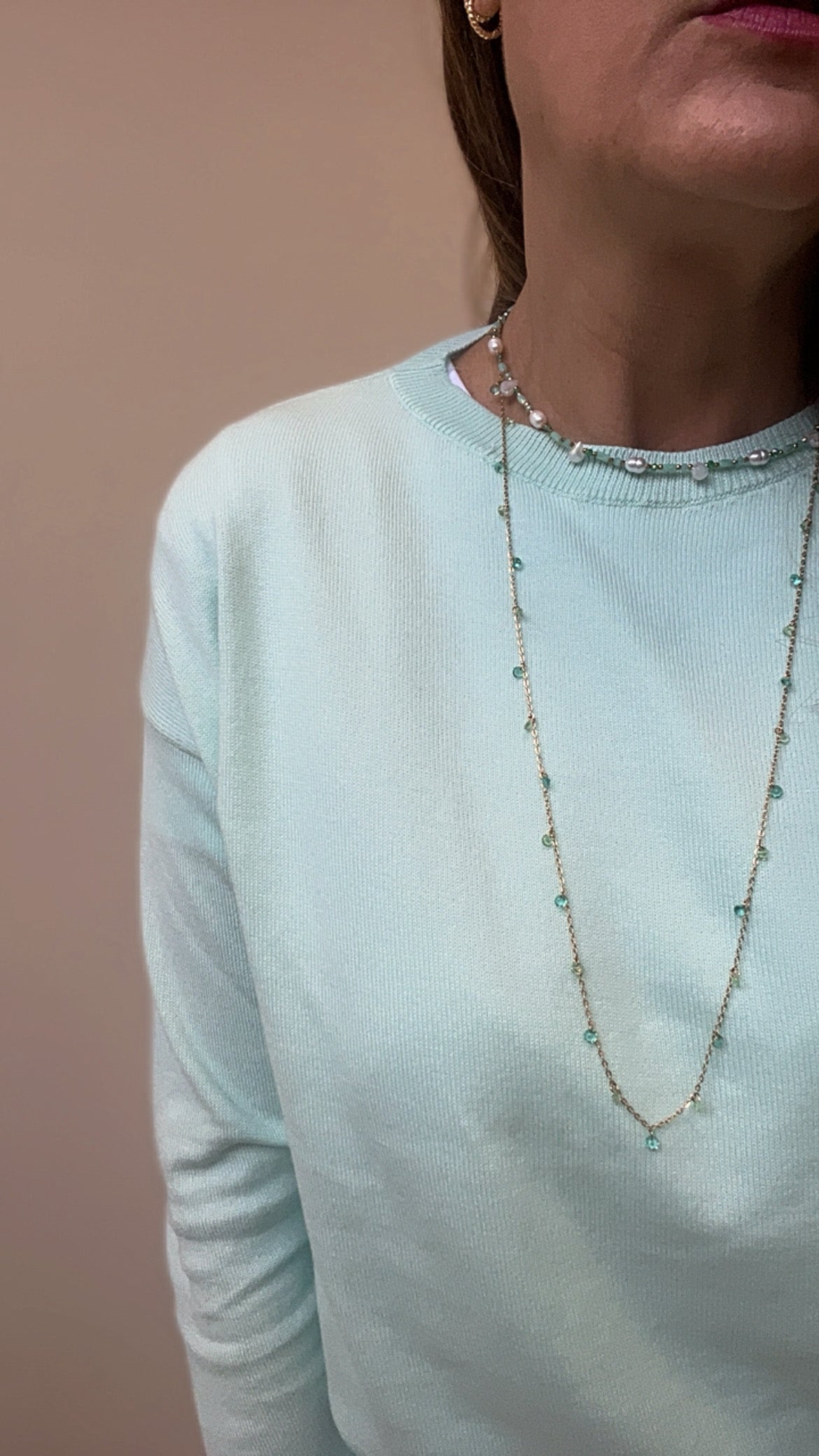 COLLANA FINE CON PIETRINE VERDE ACQUA
