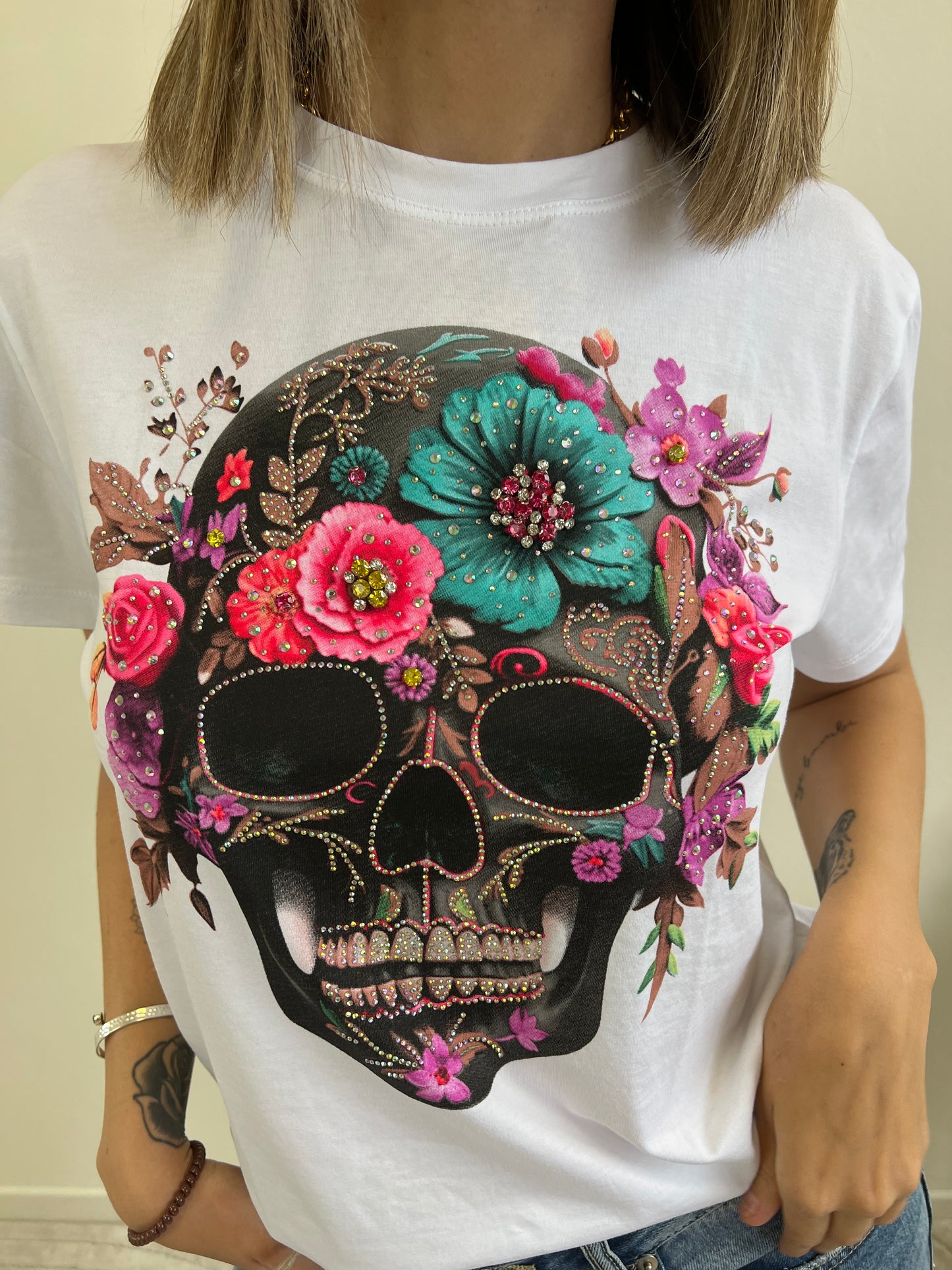 T.SHIRT STAMPA TESCHIO FUCSIA
