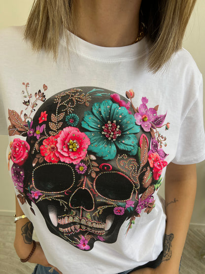 T.SHIRT STAMPA TESCHIO FUCSIA