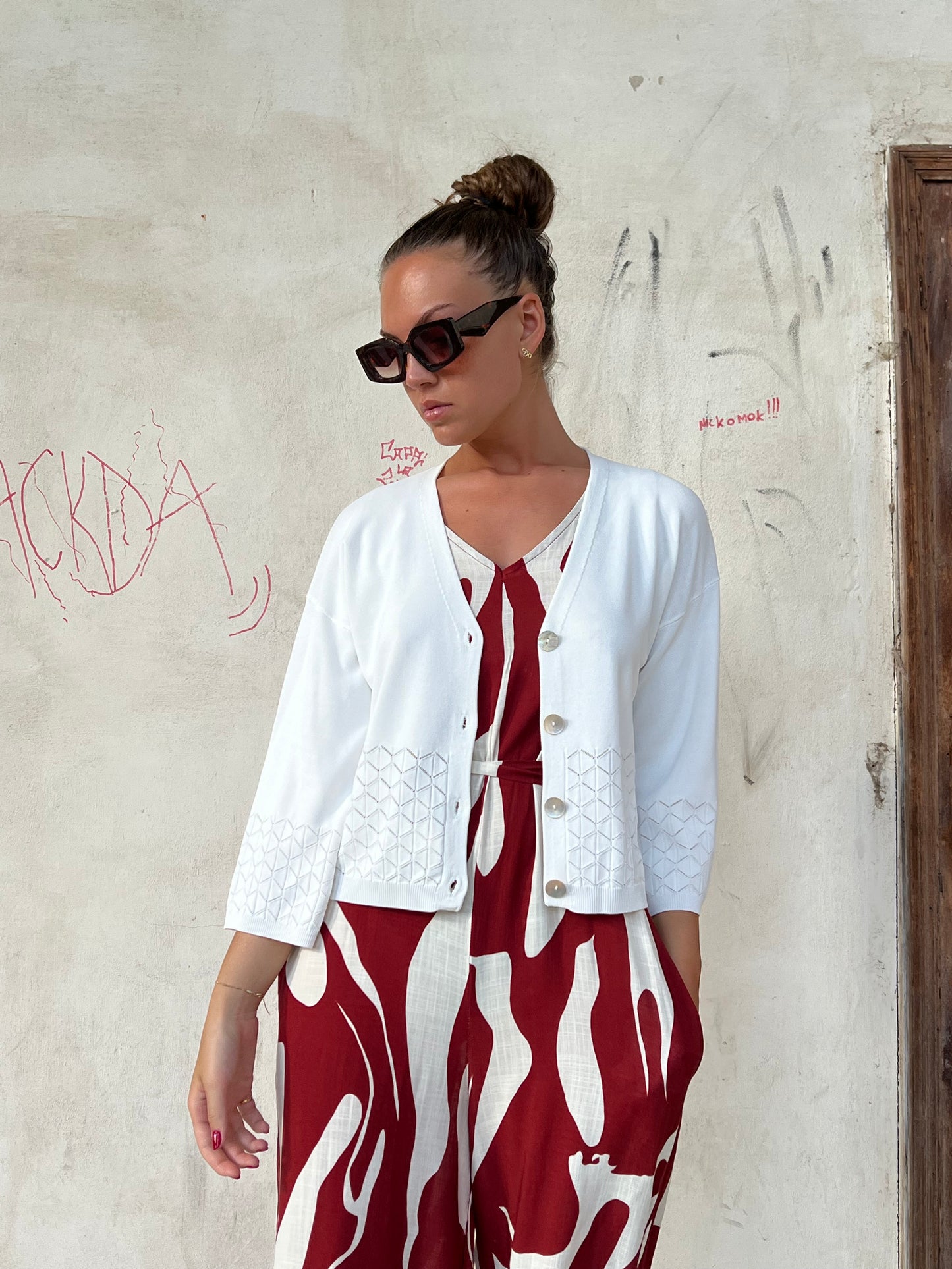 BEA CARDIGAN TRAFORATO BIANCO