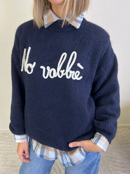 MAGLIONE NO VABBÈ BLU SCRITTA BIANCA