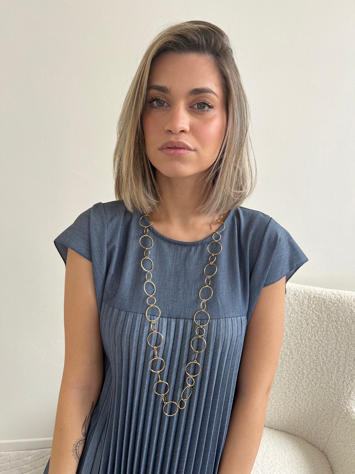 EMMA LONG DRESS PLISSÈ DENIM