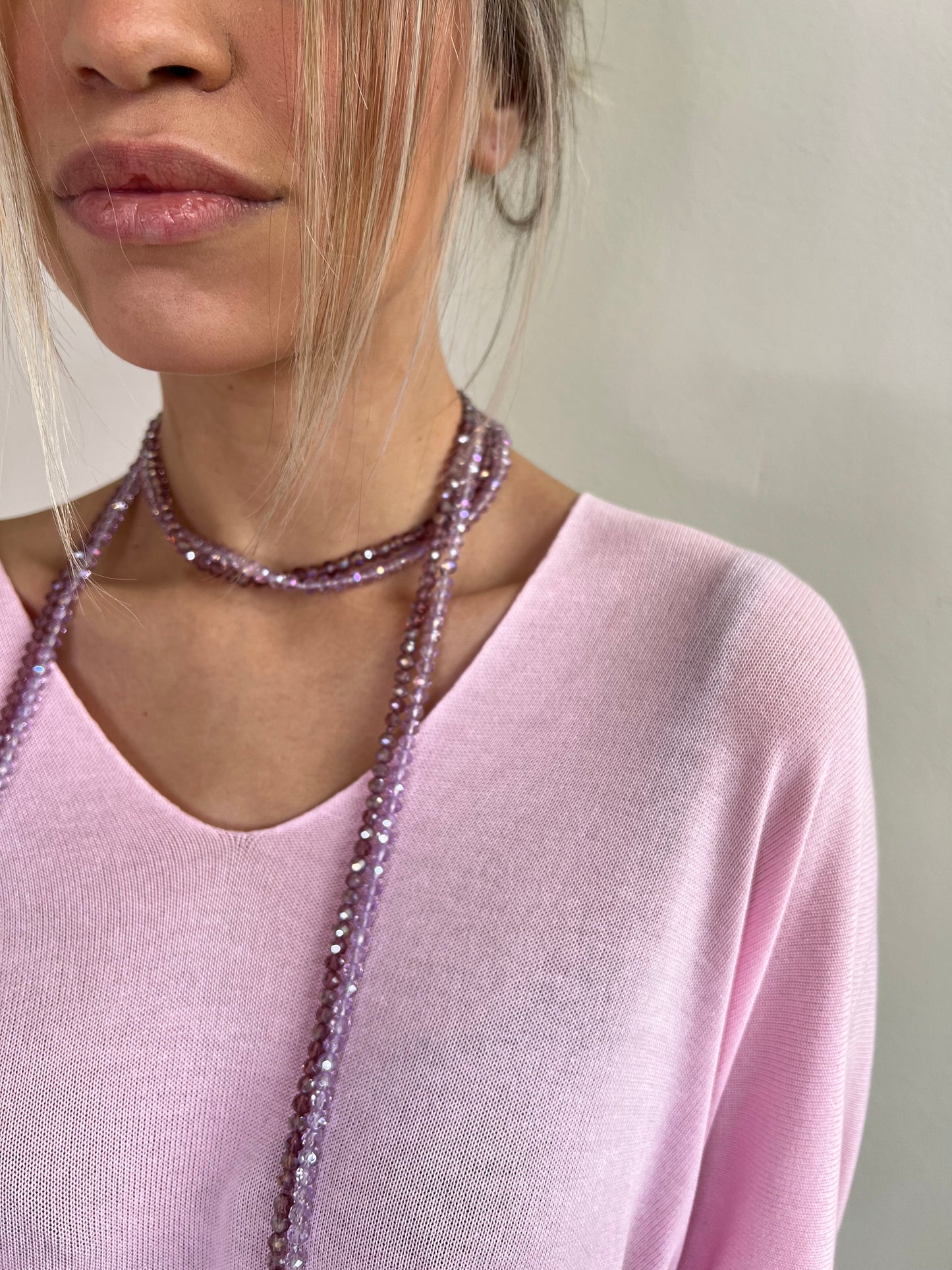 COLLANA LUNGA SFACCETTATA ROSA QUARZO