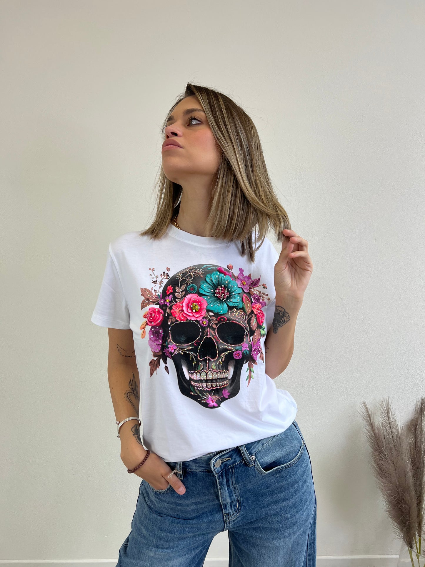 T.SHIRT STAMPA TESCHIO FUCSIA