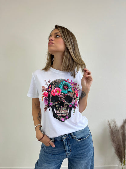 T.SHIRT STAMPA TESCHIO FUCSIA
