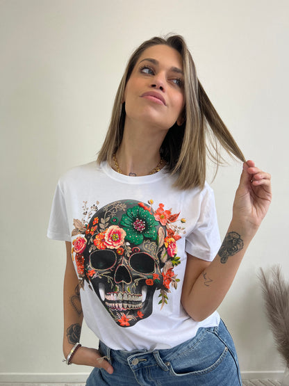 T.SHIRT STAMPA TESCHIO ARANCIO