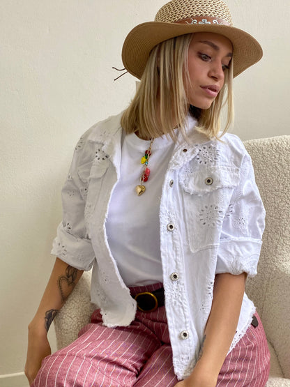 GIUBBINO DENIM RICAMO SANGALLO BIANCO