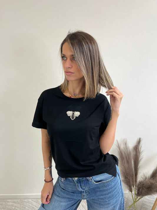 T.SHIRT NERA APPLICAZIONE “APE”