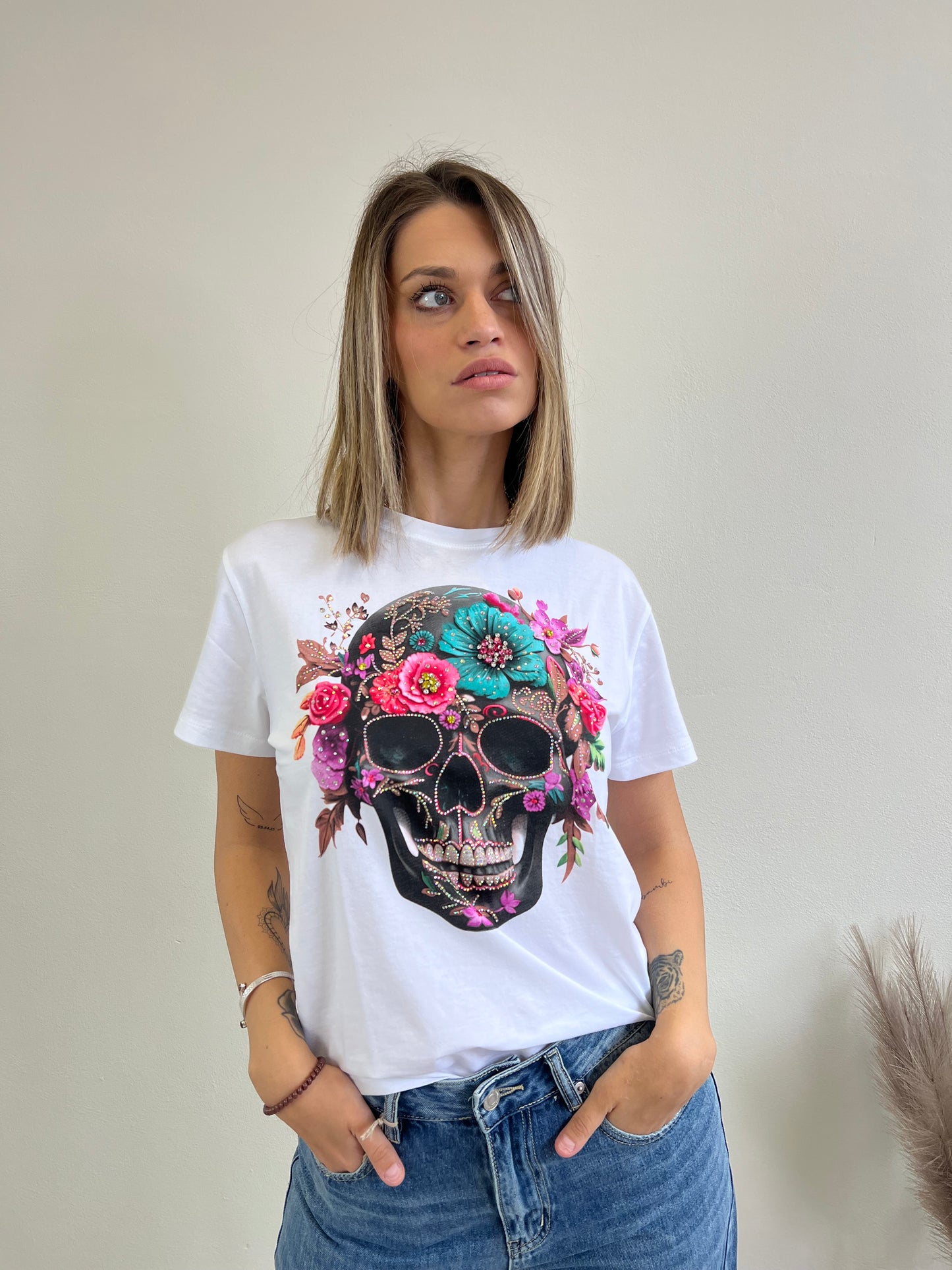 T.SHIRT STAMPA TESCHIO FUCSIA