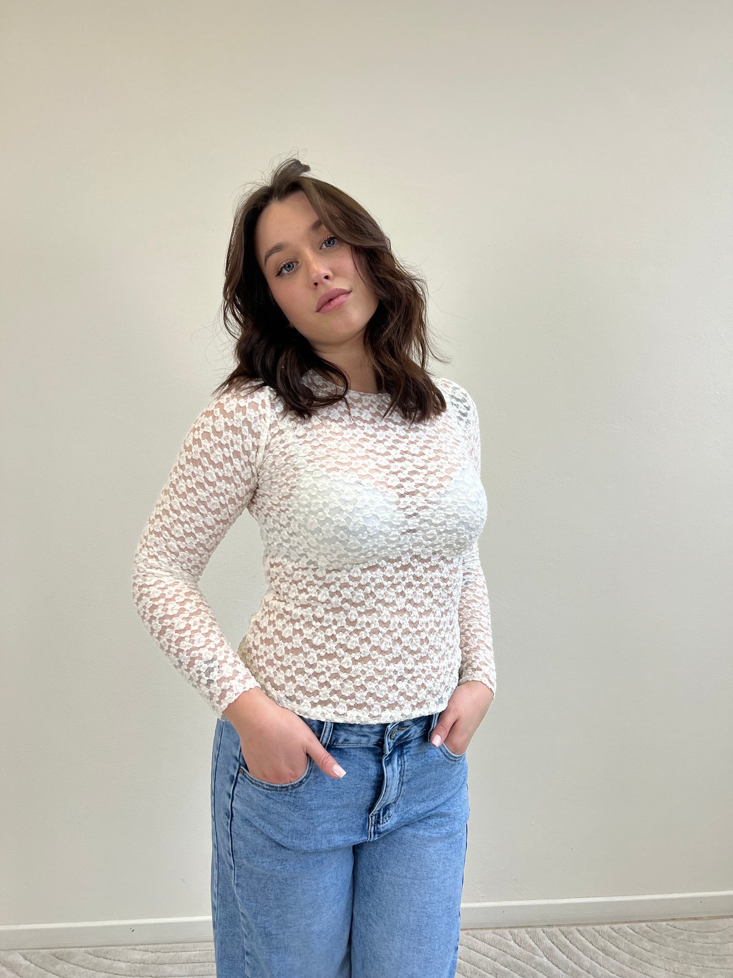 MAGLIA IN PIZZO PANNA