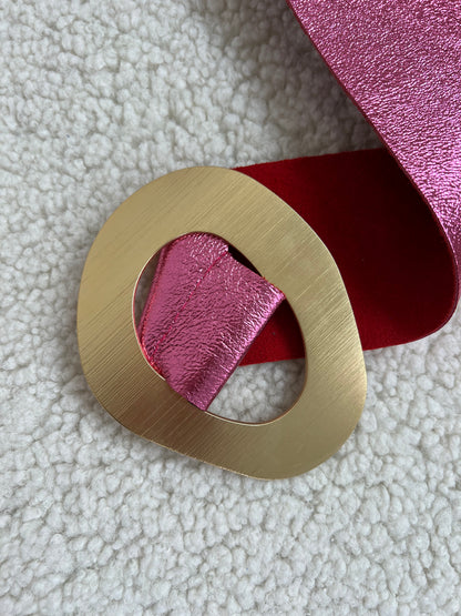 CINTURA IN VERA PELLE ROSA METAL