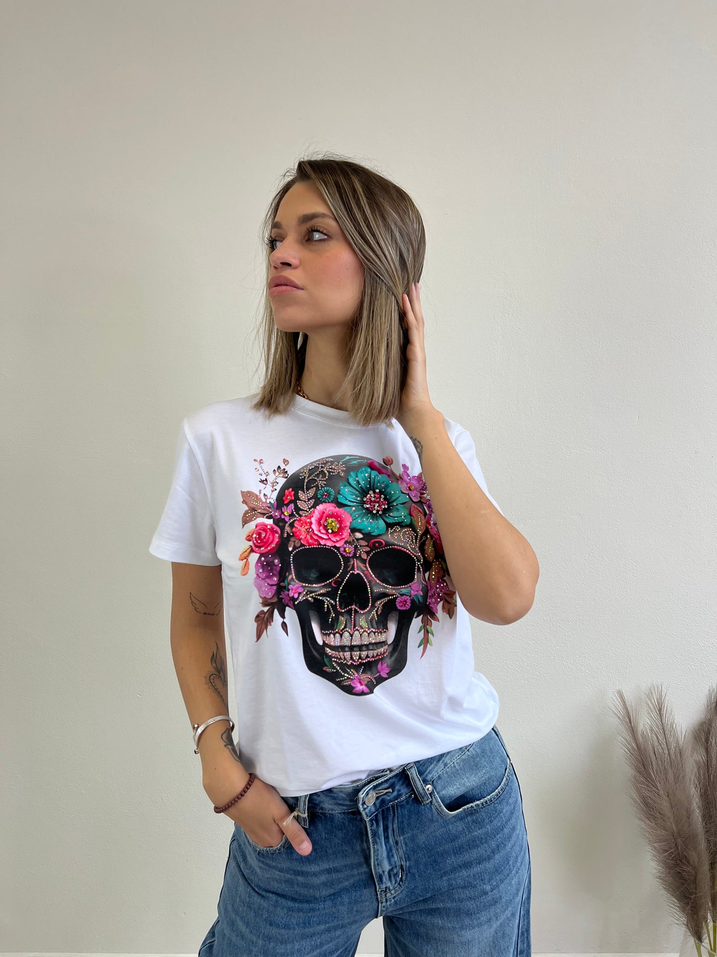 T.SHIRT STAMPA TESCHIO FUCSIA