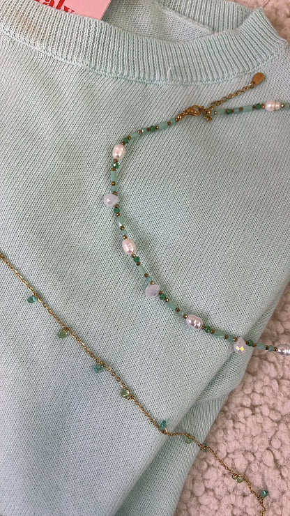 COLLANA GIROCOLLO PERLE VERDE ACQUA