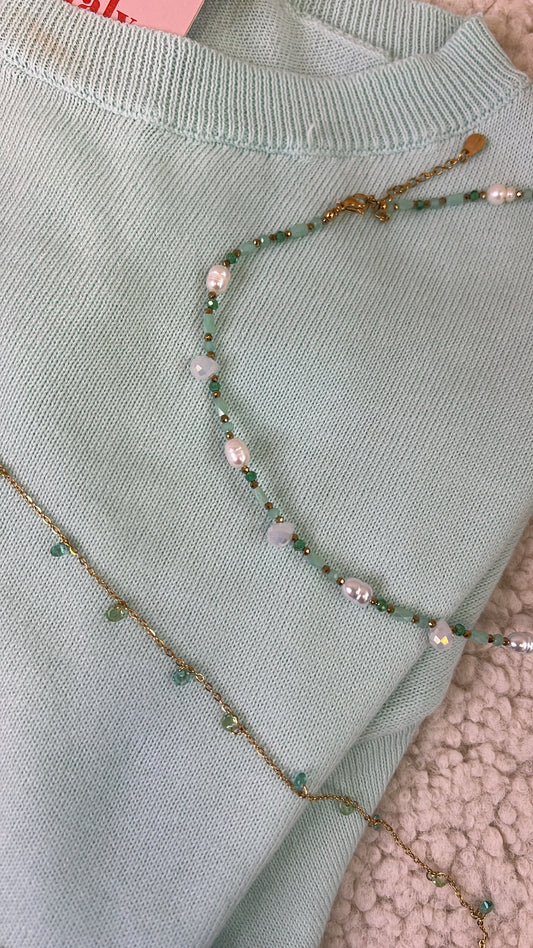 COLLANA GIROCOLLO PERLE VERDE ACQUA