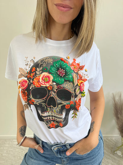 T.SHIRT STAMPA TESCHIO ARANCIO