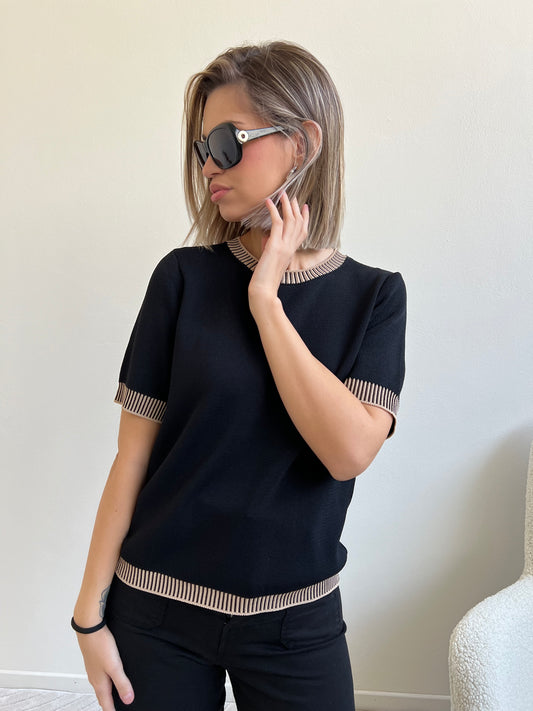 DANA PULLOVER NERO  E NOCCIOLA