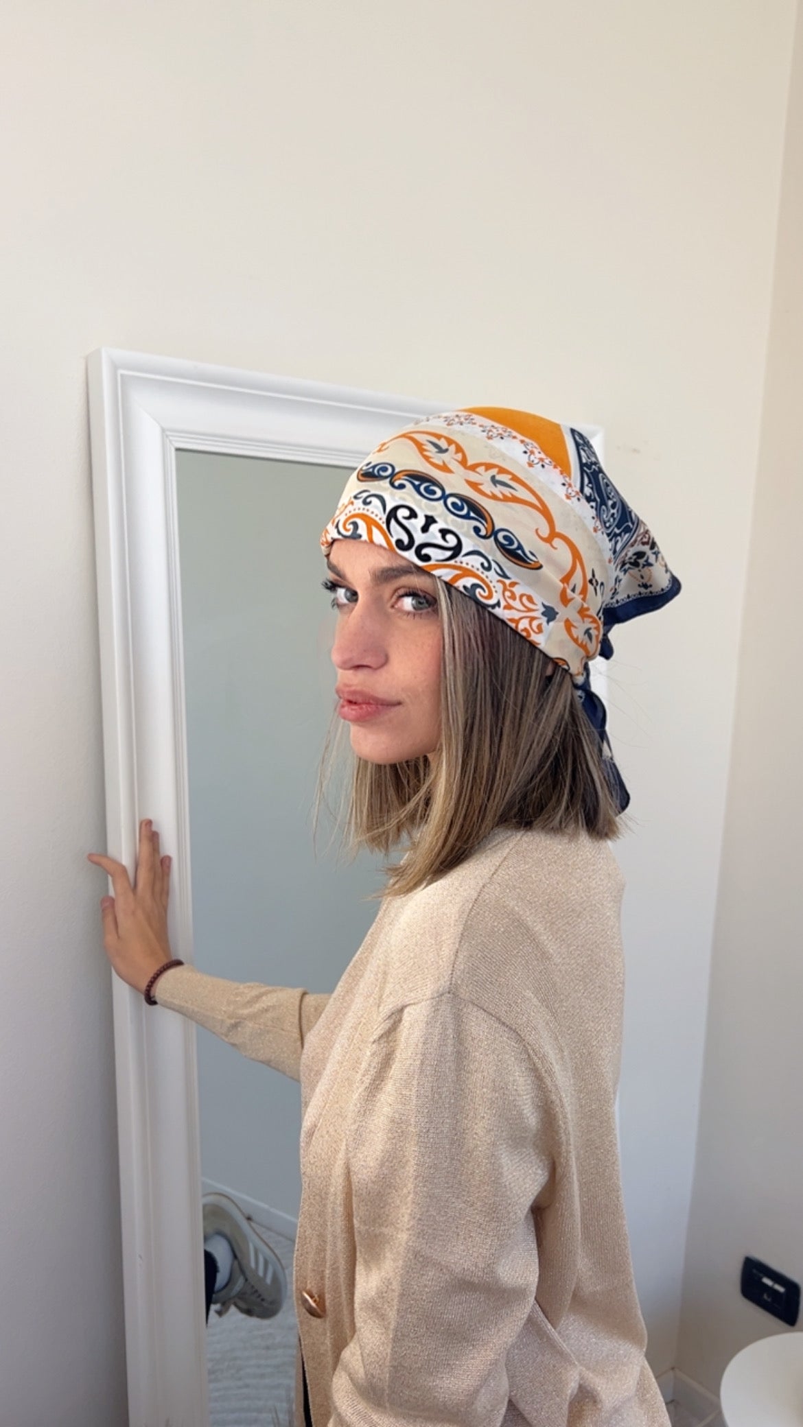FOULARD STAMPA CACHEMIRE BLU BIANCO & ARANCIO
