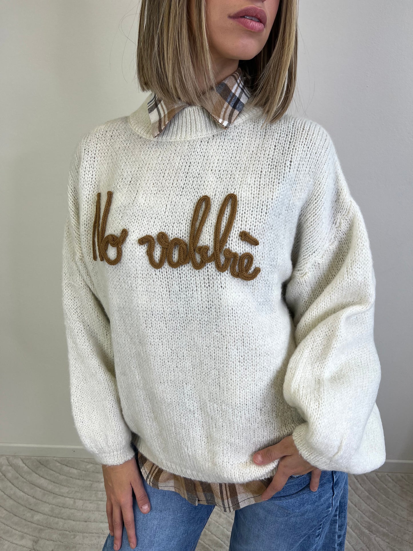 MAGLIONE NO VABBÈ panna scritta camel