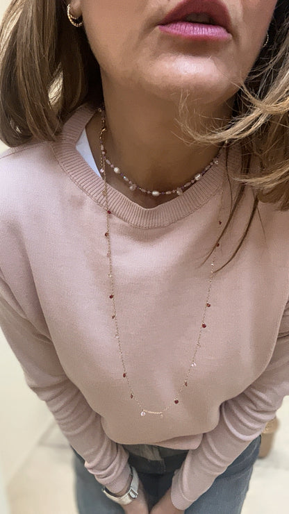 COLLANA FINE CON PIETRINE ROSA/ROSSO