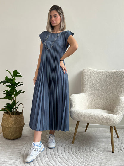 EMMA LONG DRESS PLISSÈ DENIM