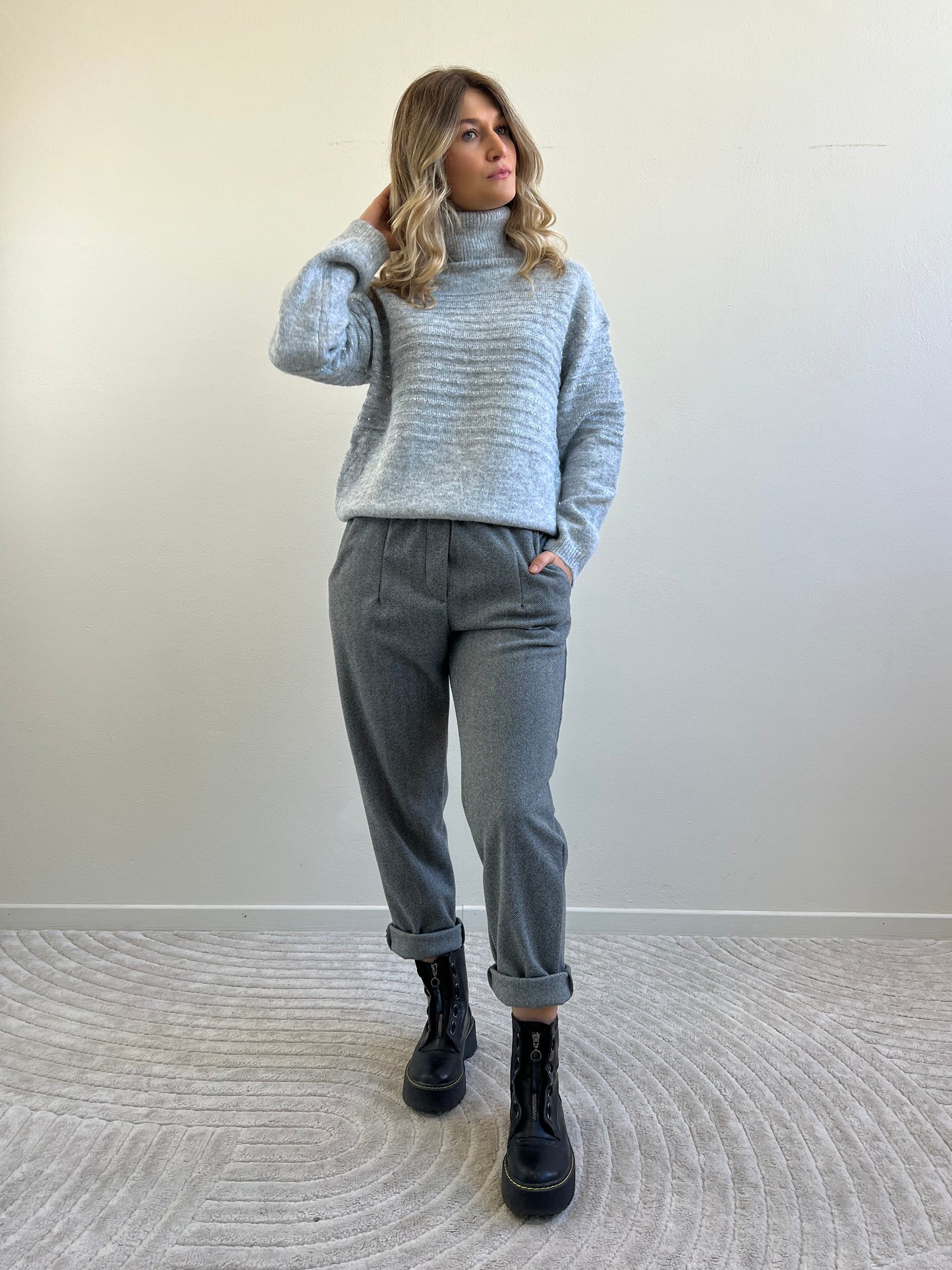 LIA PANTALONE SPINATO GRIGIO&NERO TAGLIA M