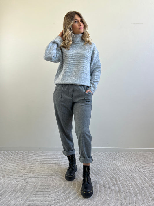 LIA PANTALONE SPINATO GRIGIO&NERO TAGLIA L