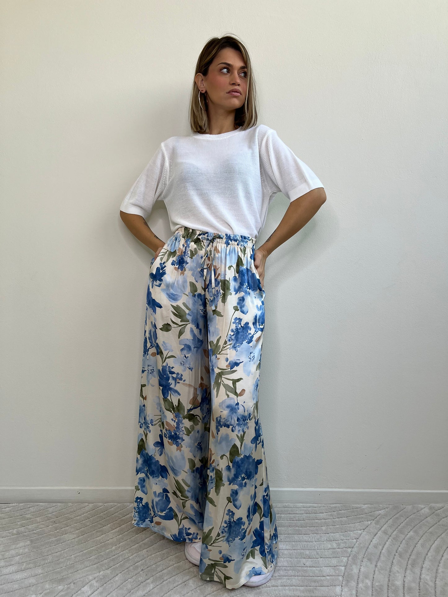 FLORA PANTA PALAZZO AZZURRO/BLU