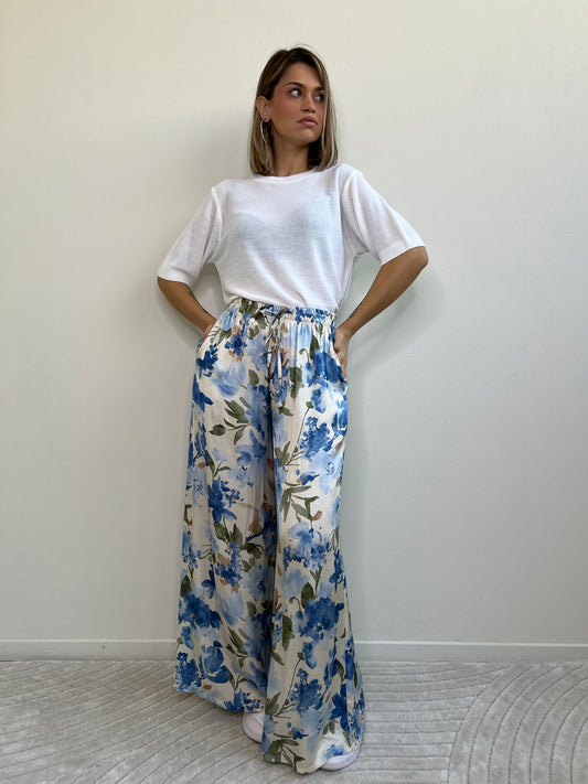 FLORA PANTA PALAZZO AZZURRO/BLU